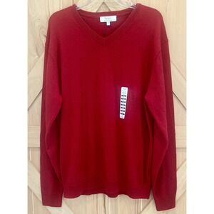 NEW TURNBURY Extra Fine 100% Merino Wool V-Neck Sweater RED Men's Large NWOT